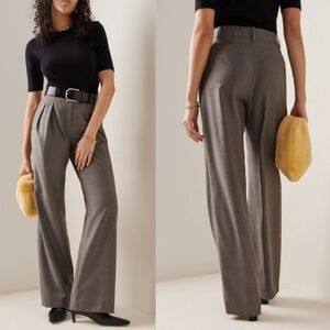 New Loulou Studo Sbiru High Rise Wide Leg Brown Melange Trouser Suit Pants Med